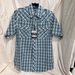 Wrangler 20X Shirt Men Medium Blue Plaid Competition Advanced Comfort Workwear